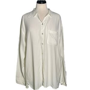 J Jill Blouse Women’s Large Button Up Long Sleeve Ivory Georgette Rayon